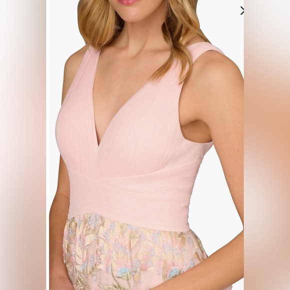 New Aidan Mattox Floral Embroidered Mesh V-Neck Sleeveless A-Line Maxi Dress 6 - Picture 5 of 11